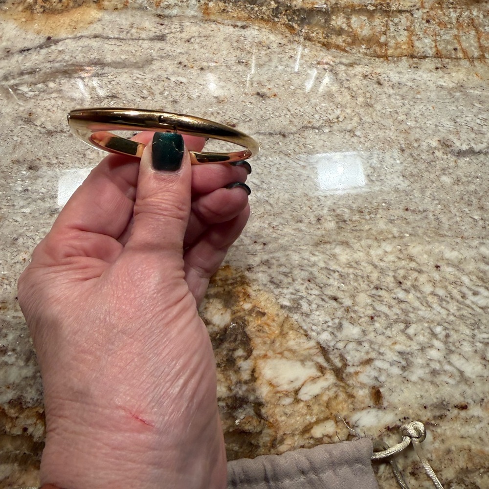 Michael Kors Gold Tone Tribal Hinged Bangle Bracelet with Pave Crystal Details - Picture 4 of 12